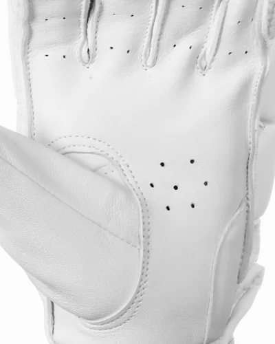 Close-up of ANGLAR white cricket batting glove