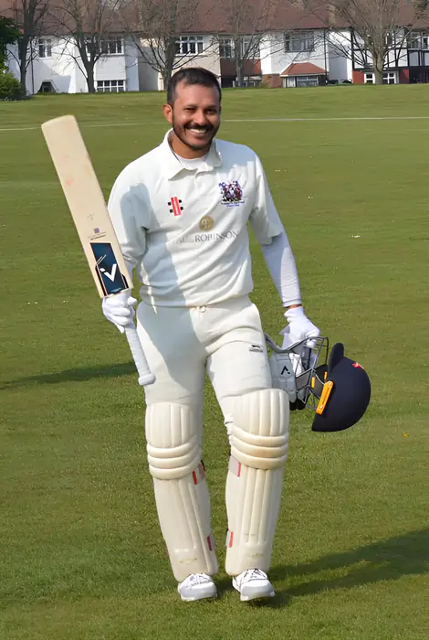 Cricketer with ANGLAR bat from the world best bat company and cricket store in India.